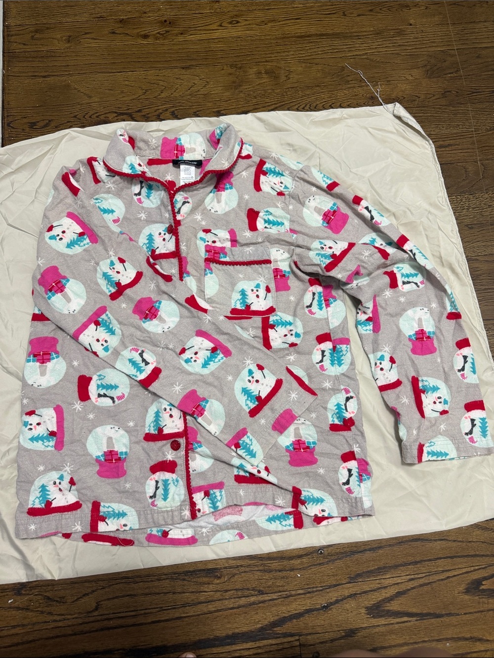 Joe Boxer Pink and Gray Snowman Fleece Pajama Top